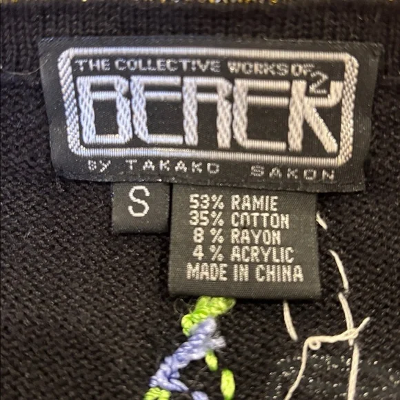 80s BERER 2 BLACK & MULTI-COLOR COCKTAILS HOUR W STREAMERS CARDIGAN SWEATER SZ S - Picture 11 of 12